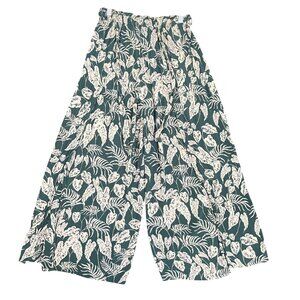 Angie Womens Green & Cream Tropical Leaf Print Slit Boho Pants‎ Size M Wide Leg